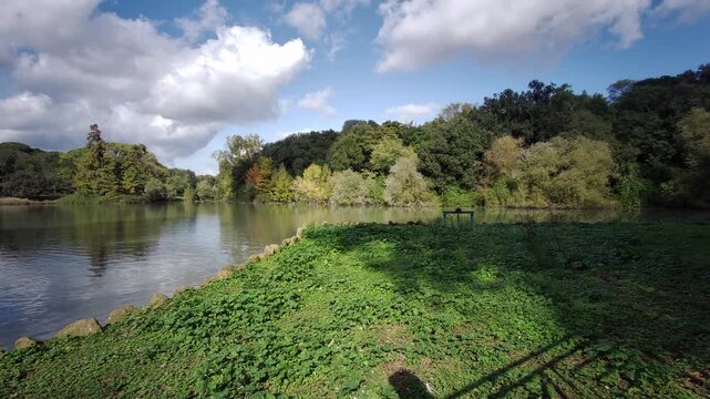 Villa pamphili lake in Rome on sunny day. High quality 4k footage
