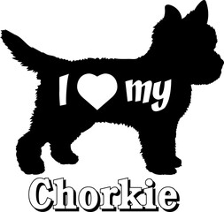 I love my  Chorkie Dog silhouette dog breeds logo dog monogram vector