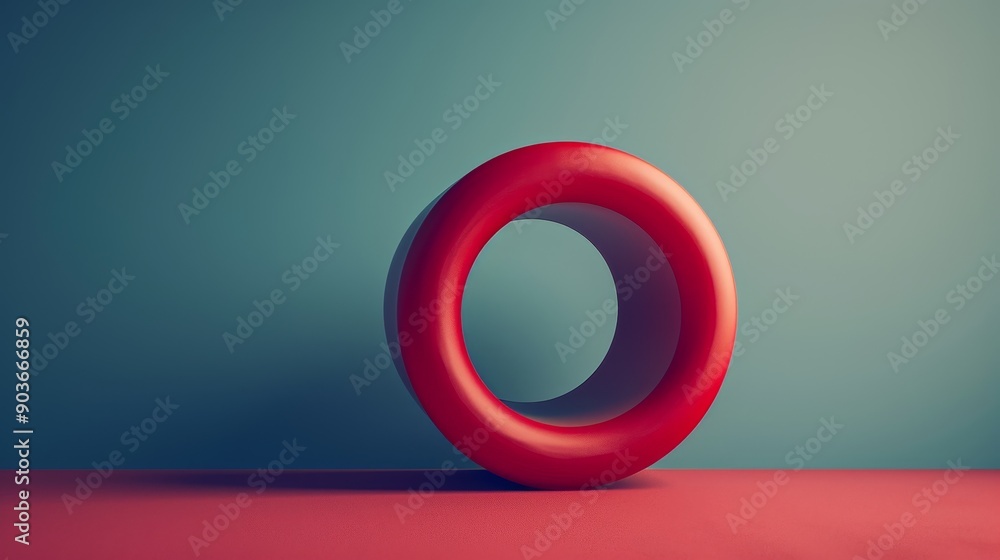 Poster a red ring sits on a red and blue surface, creating a minimalist, abstract image. the focus is on th