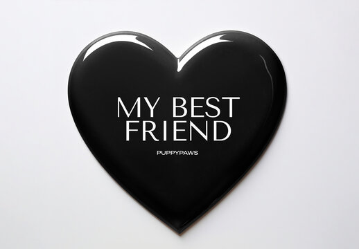 Stationery Flatlay Glossy Heart Shape Badge Mockup With Generative AI