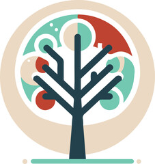 Obraz premium Colorful minimalist tree 2d flat illustration with abstract shapes and modern design