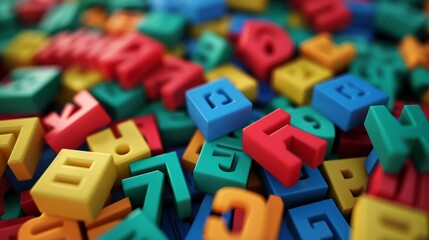 Fototapeta premium A vibrant pile of colorful alphabet blocks, scattered randomly.