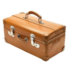 Vintage Leather Suitcase Isolated on White Background with Metal Latches and Stitching