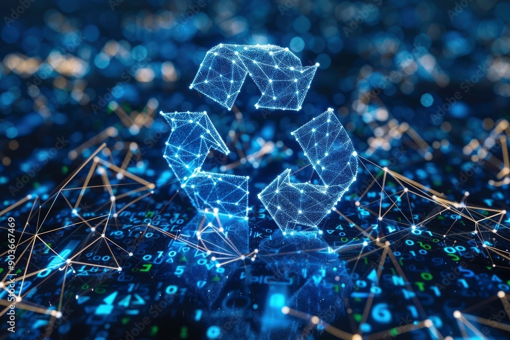 Poster digital recycling symbol in a network of data