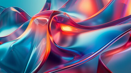 Abstract digital art with iridescent blue, pink and orange colors.