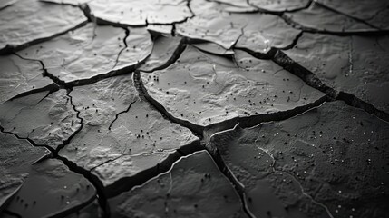 Close-up of cracked, dry earth, highlighting the texture and patterns of drought.
