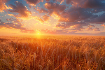 Obraz premium Golden Wheat Field at Sunset