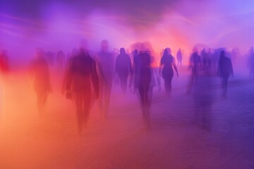 abstract modern style artistic background with foggy extra blurred undefined silhouettes of people