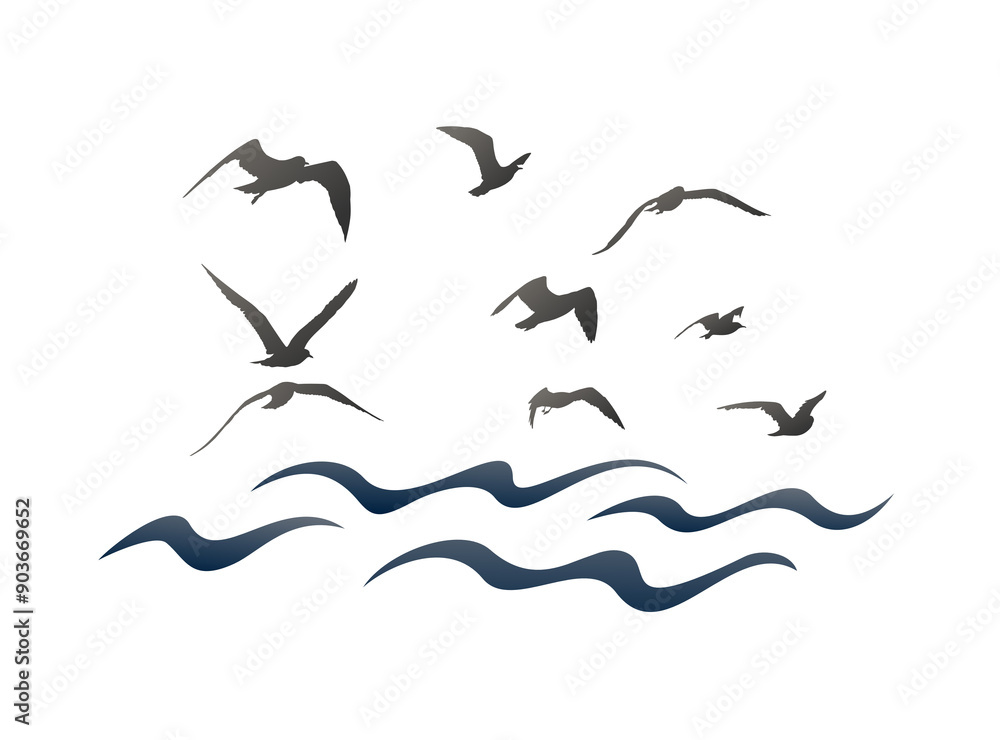 Canvas Prints the blue sea symbol with flying birds.