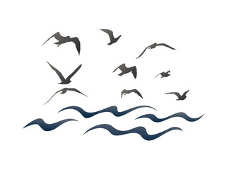 The blue sea symbol with flying birds. 
