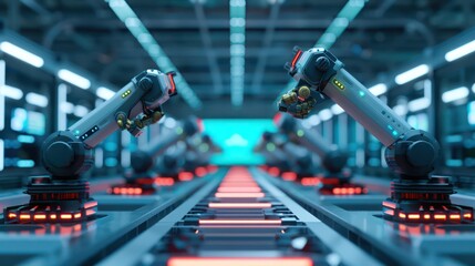 Smart warehouse with robotic arms and holographic inventory systems