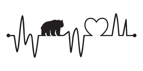 Heartbeat line with Giant Panda silhouette, Giant Panda and Heartbeat frequency with Heart Love Vector illustration