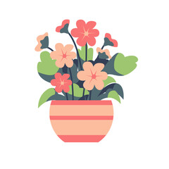 Pink flower bouquet vector art, flower pot vector illustration, isolated on white background