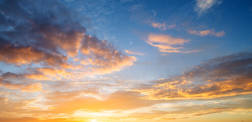 Clouds background. Dramatic Clouds Sunset Background. Sky with clouds in Sunrise. Sunrise with clouds in various shapes background. Calm Cloud.