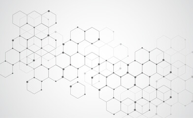 Hexagon background design,molecular structures on gray