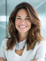 Editorial Photography of a successful businesswoman presenting the advantages of diversified portfolios, vibrant office environment, dynamic angles