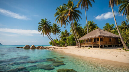 beach with palm trees and sea