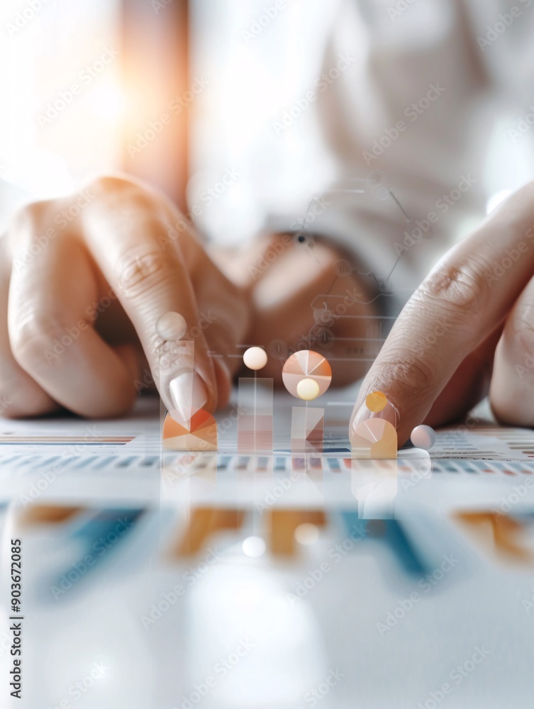Poster a close-up of hands pointing to different sectors on an investment diversification chart, with a min