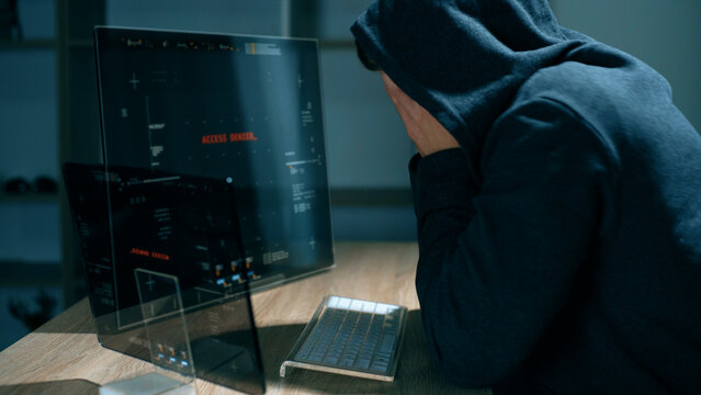 Futuristic cyber hacker operating under the guise of Anonymous, employs advanced algorithms to infiltrate cybersecurity systems and exploit vulnerabilities in password security. Concept : Cyber Hacker