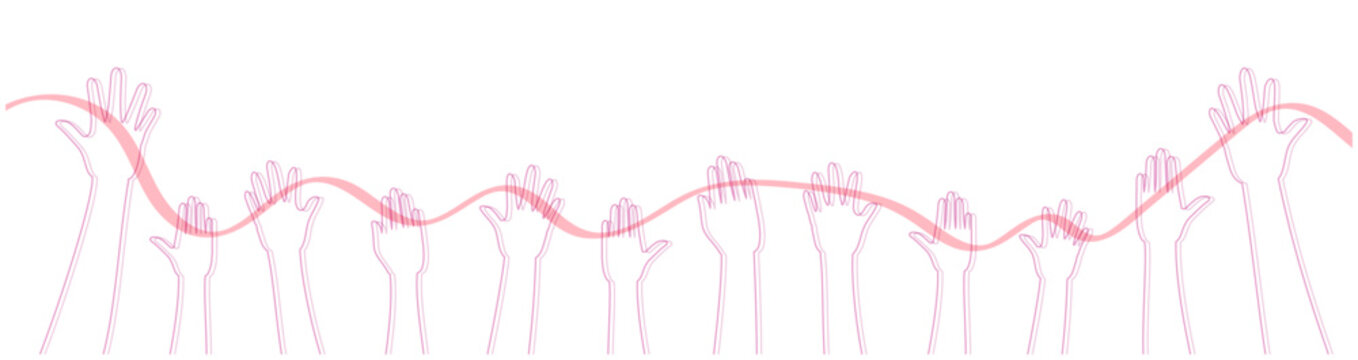 挙手する人々とリボンのイラスト