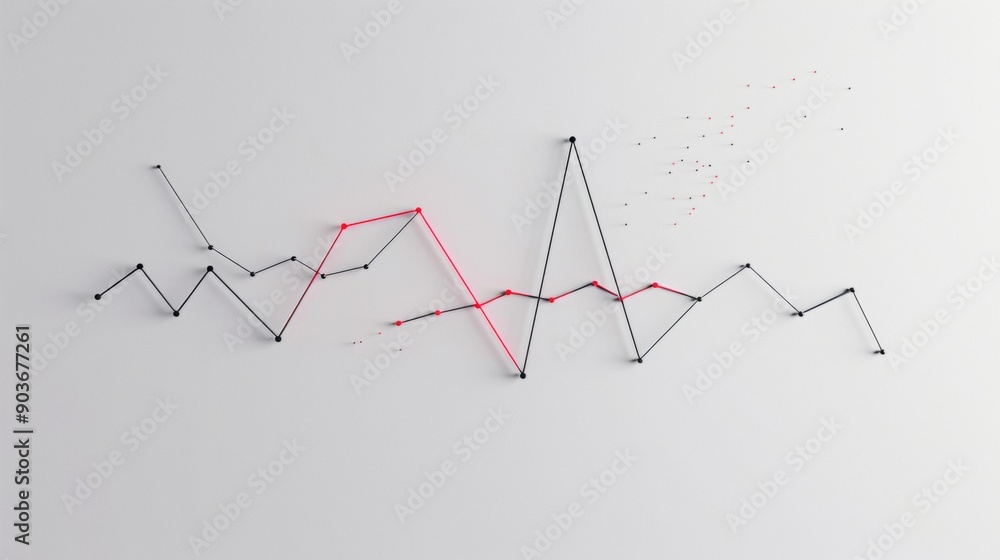 Poster a graph with red and black lines is drawn on a white background