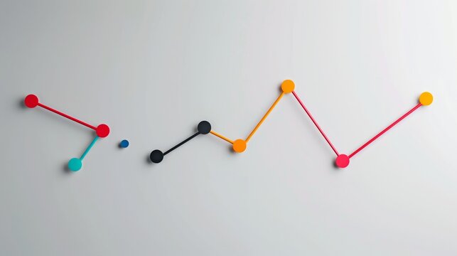 A colorful line graph with red, yellow, and blue dots