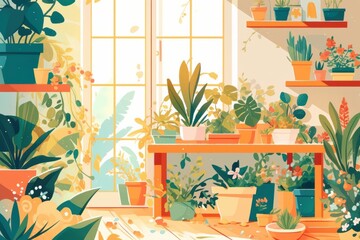 A small greenhouse filled with vibrant plants and flowers