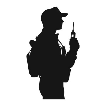recommend clip art: Silhouette of a man with a backpack and a walkie talkie.