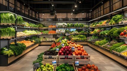 Well-organized organic produce section with colorful displays