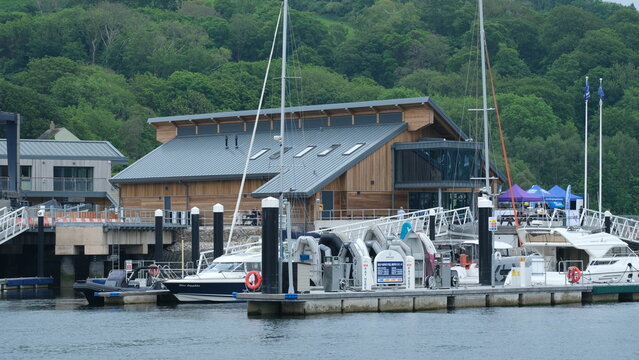 View of the Premier Noss Dart Marina and boat yard on the River Dart in Devon, England UK taken 18 May 2024