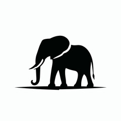 Fototapeta premium Black elephant silhouette. very simple and single elephant silhouette white background