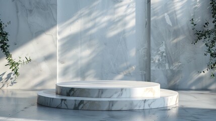 A white marble pedestal with a shadow cast on it