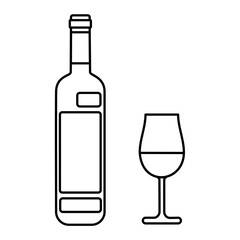 Malbec wine bottle and glasses, isolated on a background of transparency. Illustration of alcohol glass icon. Simple outline and design elements. Party of cabernet, merlot, red wine, and chardonnay