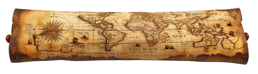 Obraz premium Antique World Map Featuring Detailed Nautical Elements and Exploratory Routes