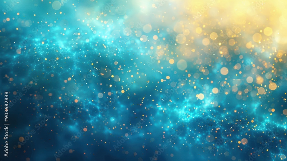 Aufkleber golden bokeh particles scattered across a vibrant blue abstract background, creating a mesmerizing a