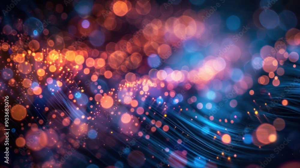 Poster a vibrant abstract background featuring bokeh lights in various colors, creating a dynamic and festi