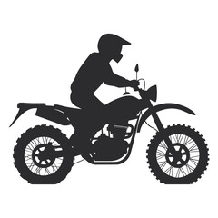 Silhouette of a motorcycle rider on a dirt bike.