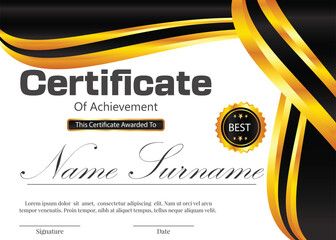 graduate new diploma template design with black and golden color 