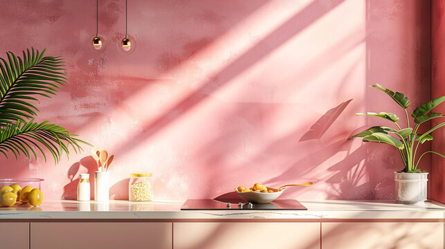 A contemporary and glam kitchen wall mockup in analogous colors, perfect for interior design and home renovation ideas.