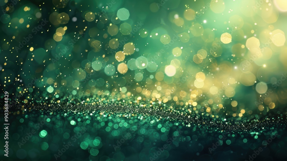 Poster abstract image of green bokeh lights creating a dreamy, magical effect, perfect for backgrounds and 