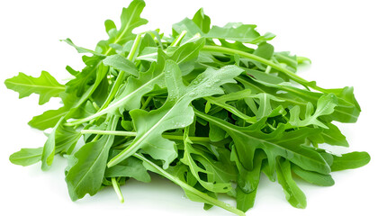 Heap of Green fresh rucola or arugula leaf isolated on white background