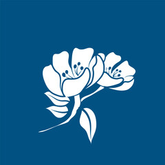 White silhouette flower on blue background, create fabric, wallpaper