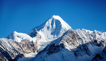 Obraz premium Majestic Heights: Snow-Covered Mountain Peak Under Clear Blue Skies