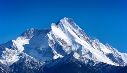 Obraz premium Majestic Heights: Snow-Covered Mountain Peak Under Clear Blue Skies