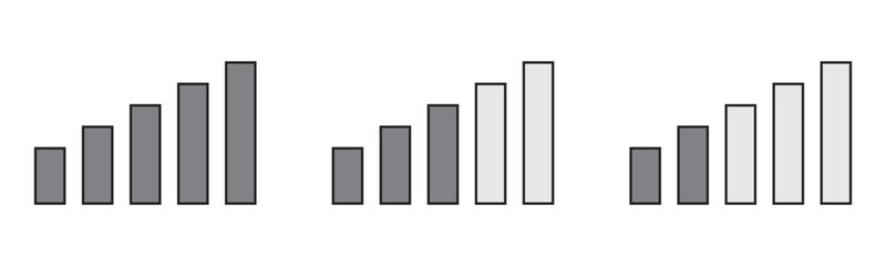 Set of communication signal strength icons. Cellular reception symbols on mobile phones and portable laptop devices. Vector illustration.