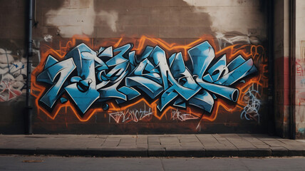 Graffiti on a street walls, downtown, suburbs. Urban style photo, neighborhood aesthetic