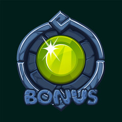 Obraz premium Slot symbol-Bonus. Stone Frame with gemstone. Cartoon icon for your games or slot symbols. APP frame