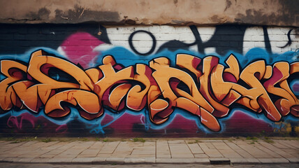 Graffiti on a street walls, downtown, suburbs. Urban style photo, neighborhood aesthetic