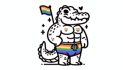 Fototapeta premium Crocodile With LGBTQ Rainbow Pride Flag Funny Pround Mom Dad of Gay Lesbian Ally Vector svg Clipart