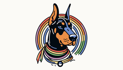 Fototapeta premium Doberman Pinscher With LGBTQ Rainbow Pride Flag Funny Pround Mom Dad of Gay Lesbian Ally Vector svg Clipart